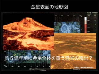 金星表面の地形図




約５億年前に金星全体を覆う溶岩の噴出？
 