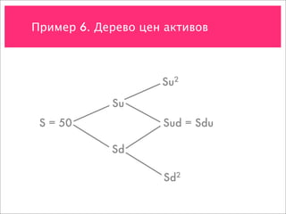 Пример 6. Дерево цен активов



                    Su2

            Su
 S = 50             Sud = Sdu

            Sd

                    Sd2
 