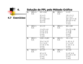 4. Solução do PPL pelo Método Gráfico
4.7 Exercícios:
 