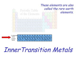 InnerTransition Metals These elements are also called the rare-earth elements. 