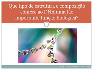 Que tipo de estrutura e composição
confere ao DNA uma tão
importante função biológica?
Prof. Leonor Vaz Pereira - maio 2013
 