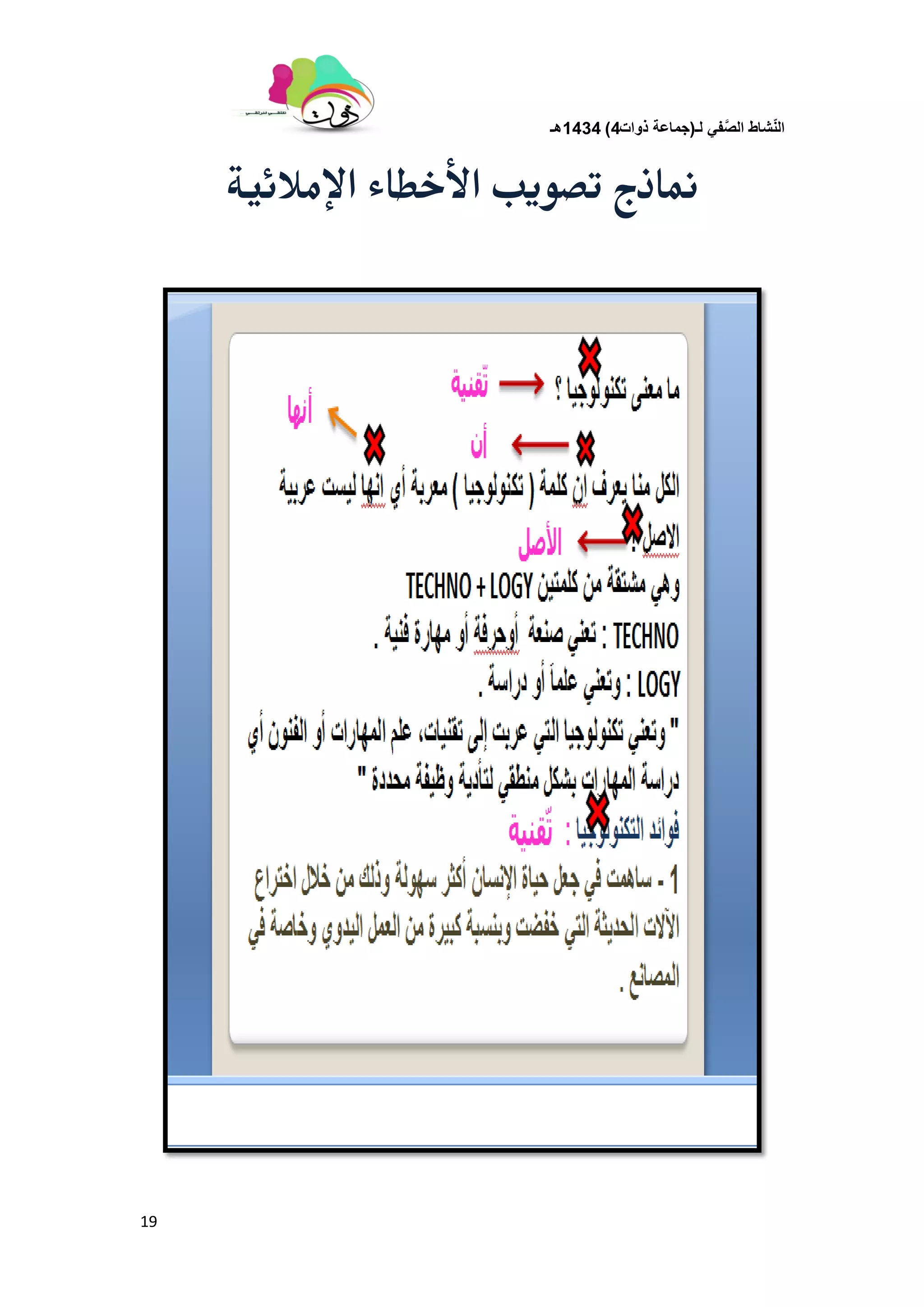 ‫لـ‬ ً‫ف‬َّ‫الص‬ ‫شاط‬ّ‫ن‬‫ال‬(‫ذوات‬ ‫جماعة‬4)1434‫هـ‬
19
‫اإلمالئية‬ ‫األخطاء‬ ‫تصويب‬ ‫مناذج‬
 