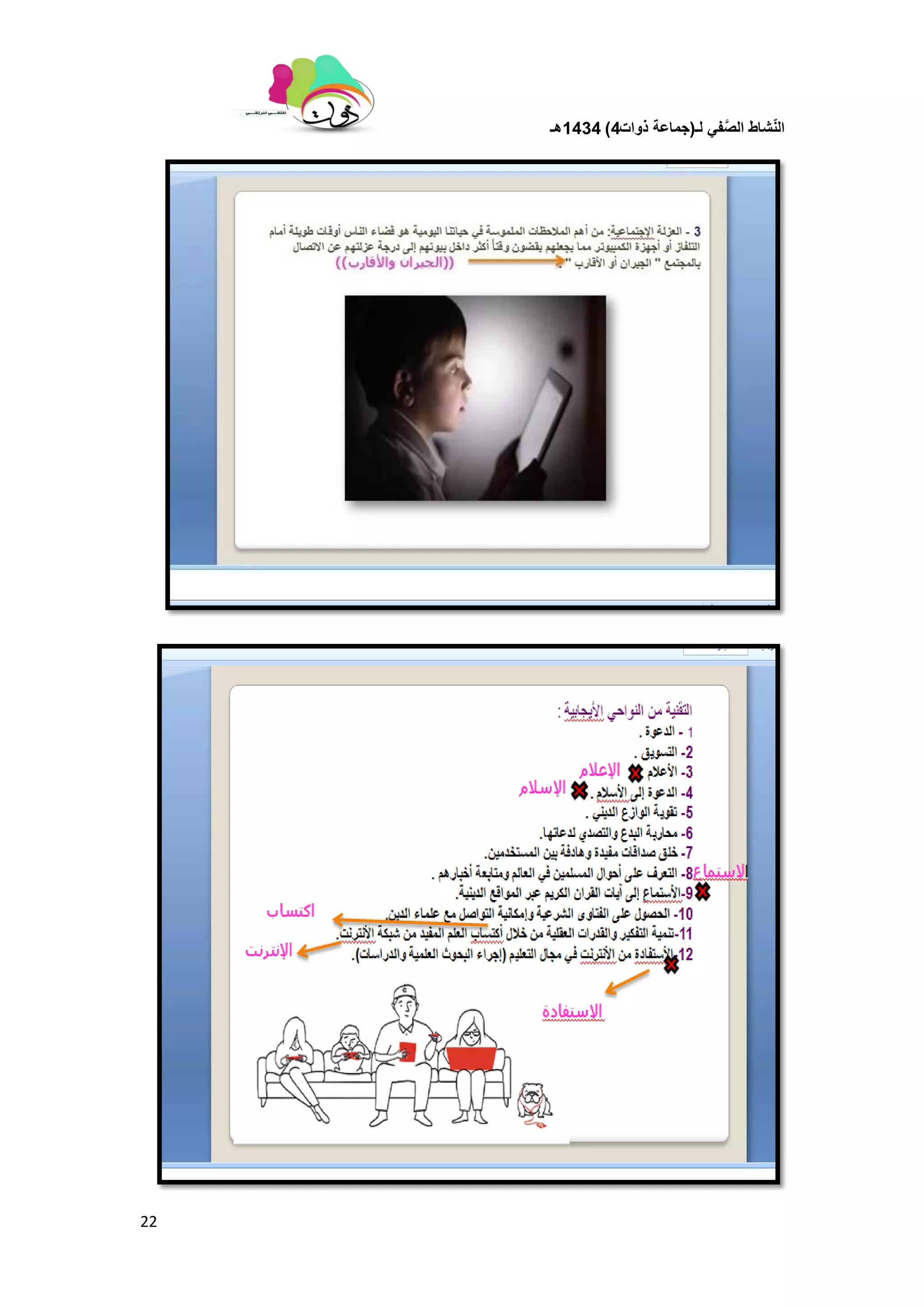 ‫لـ‬ ً‫ف‬َّ‫الص‬ ‫شاط‬ّ‫ن‬‫ال‬(‫ذوات‬ ‫جماعة‬4)1434‫هـ‬
22
 