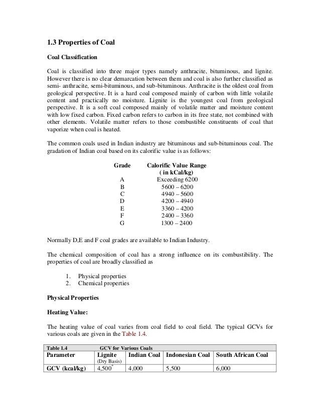 Properties Of Coal