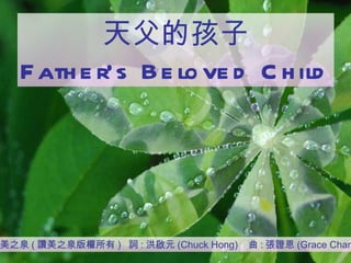 天父的孩子 Father’s Beloved Child 讚美之泉 ( 讚美之泉版權所有 )  詞 : 洪啟元 (Chuck Hong)  曲 : 張證恩 (Grace Chang) 