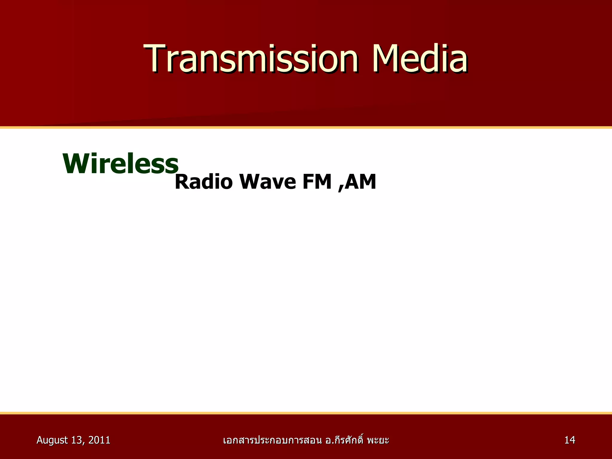 Transmission Media Wireless Radio Wave FM ,AM 