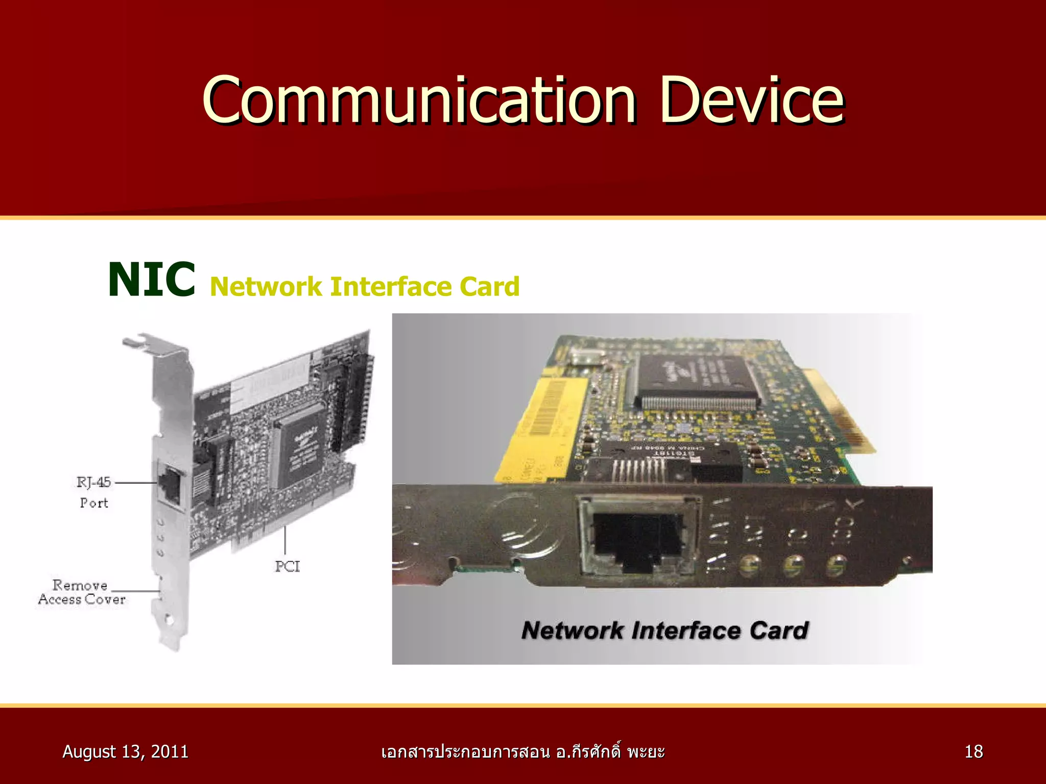 Communication Device NIC  Network Interface Card   