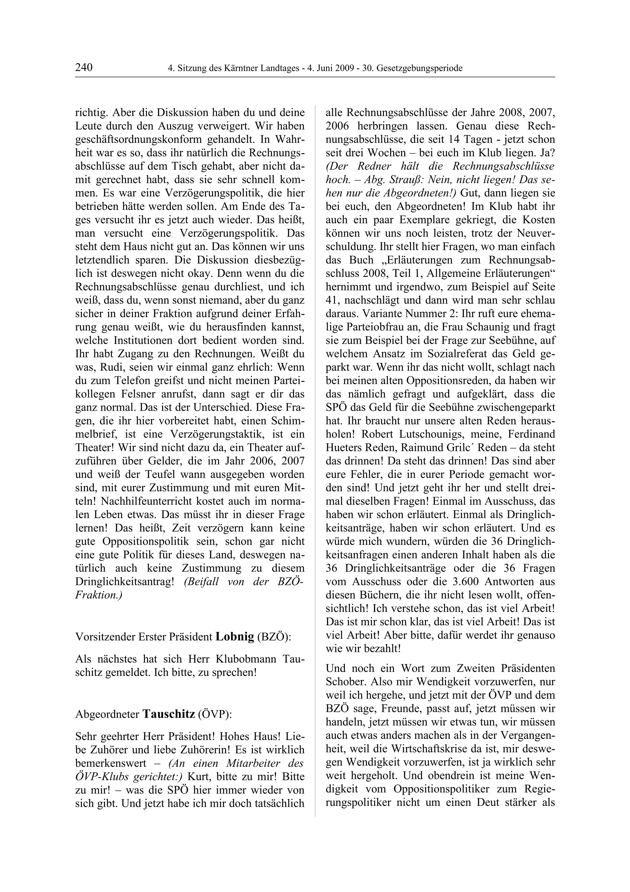 4. LTG-Sitzung am 4. Juni 2009