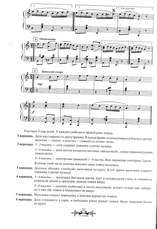 II
                -----.                           ~          ~                                        %
                                                                                                 ----L
                                                                                                              ):IJUl OKOWJaHHR


                                                                                                              ---                --------

                                                                l'                                                                          ,
        "
                         .-                            .
                                                                       ..                                                ..
            I                                                                         ...                                               -:J-I

                                                                                               l~rl2




                o        ,l],OBOJIhHO    CKOpO




       YqaCTByeT         8 ITap )J,eTeH. Y Ka:A<,II,OrO
                                                      pe6eHKa B rrpaBoH PYKe JIOLKKa.

1 BapHaIJ,HJI.      ,Il.eTI1 I1)J,yTrrapaMI1 ITOKpyry (.QJI)J,OM). KOHlJ;ecPP3~hI oCTaH3BJII1B3IOTCJl6oKOM K ueHTpy:
                                                                 B
                    MaJIhqI1K -         JII1UOM, 3 )J,eBOlfka -      CITI1HOHITOJII1HI1I1 TaHua.

2   BapHaIJ,HJI.    1-2 maKmbl -            )J,eTI1 y)J,apmOT JIO)f(KaMI1 B pI1TMe MY3hIKH.

                    3-4 maKmbl -            )J,eTH lllarOM MeWlIOTCJI MeCTaMI1 «3Be3)J,OqKoH», )J,ep)f(a ITpaBhIMH pyKaMH
                    JIOLKKHBBepx.

                    5-8 maKmbl - rrOBTopeHHe )J,BI1)f(eHI1H 1-4 TaKTOB. BCIO BapHaU:I1IO rrOBTopHTh 2 pa3a.
                    B KOHu:e 3TOH lfaCTIf )J,eBOQKa ITepe)J,aeT CBOIOJIO)f(KY MaJIhQI1KY·

3   BapHaIJ,HJI.    ,Il.eBolfKH 06eraIOT          «3MeHKOH» MaJIbLfI1KOB rro Kpyry.                  B 3TO BpeMJI M3JIbQI1KI1 y)J,ap5IIOT
                    JIO)f(K3MH B pHTMe My3bIKH.

4   BapuaIJ,HJI.    1-4 maKmbl -             MaJIbLfI1KH 6bICTPbIM lllarOM                  I1)J,yT K ueHTpaJIbHOH       CTeHe H CTaHOB5ITC51
                    lllepeHroH      JII1U:OMK 3pI1TeJI5IM, rrO)J,HHBJIO)f(KI1BBepx.

                    5-8 maKmbl -            )J,eBOQKI1 nO)J,6eraIOT K CBOI1MMaJIbQI1KaM, BCTaIOT rr033)J,H HI1X, 3a6I1pa-
                    IOT y HHX o6e JIO)f(KH I1 nO)J,HI1M3IOT I1X BBepx.

5   BapHaIJ,HJI.    MaJIbQI1KH ITJIJllUyT BITpI1C5I)J,KY, )J,eBOQKI1HrpaIOT H3 JIO)f(Kax.
                                                        3

6   BapHaIJ,HJI.    ,Il.eTI1 CTaHOBHTCH          B napbI,   B cBo6o)J,HbIX PYKax ,n:ep)KaT JIOLKKI1.                Eeryr        lUI1POKI1M 6erOM
                    ITO Kpyry.

                                                                         20
                                                             ~~      T. H. CYBOPOBA
 
