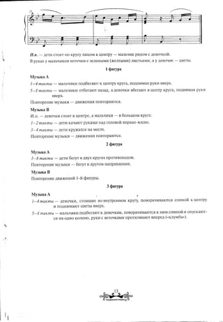 t.     I

                                   .
                                                 ~
                                                                                      -             ~                -
~
                                                       -       I'
                                                                    t::::=                    1II




                                                                                              .•        .
                4J'            r           T           •                         .r




n.n. -          JJ,eTYI
                      CT05IT rro Kpyry mill,OM K u;eHTPY -               MaJIhqI1K pHJJ,OMC JJ,eBO'lIKoH.

B PYKax Y MaJIbqI1KOB BeTOqKI1 C 3eJIeHbIMI1 ()KeJITbIMI1) JII1CTb5IMI1,a Y JJ,eBOqeK - U;BeTbI.



MY3hIKaA
1-4 maKmbl            -       MaJIbqHKH rroJJ,6eraIOT K u;eHTPY Kpyra,                rrOlJ:HHMa5IPYKI1 BBepx.

5-8         maKmbl    -       MaJIhqI1KI1 oT6eraIOT      Ha3M,      a lJ:eBOQKI1B6eraIOT B u;eHTp KPyra,         rrOlJ:HI1Ma5IpyKI1
                      BBepx.

IToBTOpeHI1e MY3hIKI1 -                   JJ,BI1)KeHI1HrrOBTOpHIOTC5I.

My3hIKa B
H.ll.       -    lJ:eBOQKHCTOHTB u;eHTpe,            a MaJIhQI1KI1 -         B 60JIhlllOM Kpyre.

1-2 maKmbl             -lJ:eTH         KaQaIOT PYKaMH HalJ: rOJIOBOH BllpaBO-BJIeBO.

3-4         maKmbl     -      JJ,eTI1KpY)KaTC5I Ha MeCTe.

IToBTopeHHe               My3bIKH -        JJ,BI1)KeHI1HllOBTOPHIOTC5I.




MY3hIKaA
1-8 maKmbl             -lJ:eTH         6eryT B JJ,Byx Kpyrax    rrpOTI1BOXOJJ,OM.

IToBTOpeHI1e MY3bIKI1 -                    6eryT B lJ:pyroM HallpaBJIeHHI1.

My3hIKa B
IToBTopeHHe               JJ,BI1)KeHI1HI-H qmrypbI.




MY3hIKaA
1-4 maKmbl                -   JJ,eBOQKI1, CT05IIIII1e BO BHYTPeHHeM KPYry, llOBOpaQHBaIOTC5I CllI1HOH K ueHTpy
                      11rrOJJ,HHMaIOT UBeTbI BBepx.

5-8         maKmbl        -   MaJIbQI1KI1 rroJJ,6eraIOT K JJ,eBOQKaM, llOBOpaQI1BaIOTC5I K HHM crrHHOH 11orryCKaIOT-
                      C5IHa OJJ,HOKOJIeHO, pyKI1 C BeTOQKaMI1llpOTHrI1BaIOT BrrepeJJ, «<KJlYM6a»).
 
