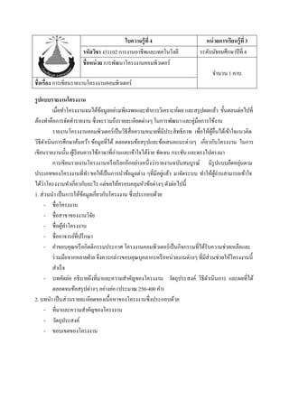 ใบความรู้ที่ 4                      หน่ วยการเรียนรู้ที่ 3
                     รหัสวิชา ง31102 การงานอาชีพและเทคโนโลยี              ระดับมัธยมศึกษาปี ที่ 4
                     ชื่อหน่ วย การพัฒนาโครงงาȨอมพิวเตอร์
                                                                                จานวน 1 คาบ
ชื่อเรื่อง การเขียนรายงานโครงงาȨอมพิวเตอร์

รูปแบบรายงานโครงงาน
         เมื่อทาโครงงานจนได้ขอมูลอย่างเพียงพอและทาการวิเคราะห์ผล และสรุ ปผลแล้ว ขั้นตอนต่อไปที่
                                 ้
ต้องทาคือการจัดทารายงาน ซึ่งจะรวมถึงรายละเอียดต่างๆ ในการพัฒนา และคู่มือการใช้งาน
         รายงานโครงงาȨอมพิวเตอร์เป็ นวิธีสื่อความหมายที่มีประสิทธิภาพ เพื่อให้ผอื่นได้เข้าใจแนวคิด
                                                                                  ู้
วิธีดาเนินการศึกษาค้นคว้า ข้อมูลที่ได้ ตลอดจนข้อสรุ ปและข้อเสนอแนะต่างๆ เกี่ยวกับโครงงาน ในการ
เขียนรายงานนั้น ผูเ้ รี ยนควรใช้ภาษาที่อ่านและเข้าใจได้ง่าย ชัดเจน กระชับ และตรงไปตรงมา
         การเขียนรายงานโครงงานหรื อเรี ยกอีกอย่างหนึ่งว่ารายงานฉบับสมบูรณ์ มีรูปแบบยืดหยุนตาม ่
ประเภทของโครงงานที่ทา ขอให้เป็ นการนาข้อมูลต่าง ๆที่มีอยูแล้ว มาจัดระบบ ทาให้ผอ่านสามารถเข้าใจ
                                                               ่                     ู้
ได้ว่าโครงงานทาเกี่ยวกับอะไร แต่ขอให้ครอบคลุมหัวข้อต่างๆ ดังต่อไปนี้
1. ส่วนนา เป็ นการให้ขอมูลเกี่ยวกับโครงงาน ซึ่งประกอบด้วย
                          ้
     - ชื่อโครงงาน
     - ชื่อสาขาของงานวิจย    ั
     - ชื่อผูทาโครงงาน
               ้
     - ชื่ออาจารย์ที่ปรึ กษา
     - คาขอบคุณหรื อกิตติกรรมประกาศ โครงงาȨอมพิวเตอร์เป็ นกิจกรรมที่ได้รับความช่วยเหลือและ
         ร่ วมมือจากหลายฝ่ าย จึงควรกล่าวขอบคุณบุคลากรหรื อหน่วยงานต่างๆ ที่มีส่วนช่วยให้โครงงานนี้
         สาเร็ จ
     - บทคัดย่อ อธิบายถึงที่มาและความสาคัญของโครงงาน วัตถุประสงค์ วิธีดาเนินการ และผลที่ได้
         ตลอดจนข้อสรุ ปต่างๆ อย่างย่อ (ประมาณ 250-400 คา)
2. บทนา เป็ นส่วนรายละเอียดของเนื้อหาของโครงงานซึ่งประกอบด้วย
     - ที่มาและความสาคัญของโครงงาน
     - วัตถุประสงค์
     - ขอบเขตของโครงงาน
 