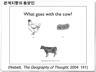 관계지향의 동양인




 (Nisbett, The Geography of Thought, 2004: 141)
 