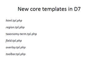 Архитектурные отличия тем для Drupal 7 от Drupal 6. Краткий обзор RDFa и работы с рендер массивами.