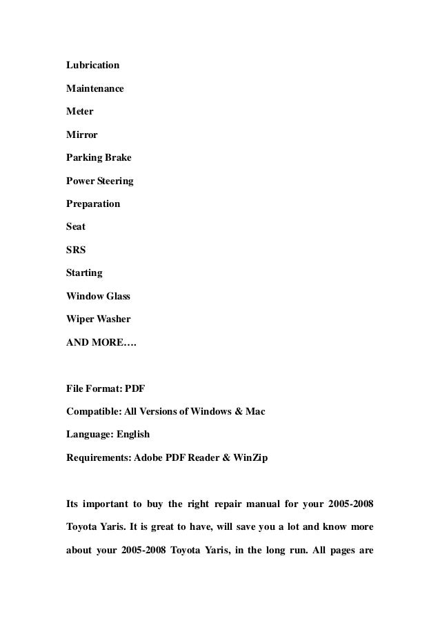 2005-2008 toyota yaris service repair workshop manual download (2005 … 2005-2008 toyota yaris service repair workshop manual download (2005 …, Wiring diagram
