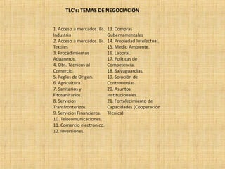 TLC’s: TEMAS DE NEGOCIACIÓN
 
