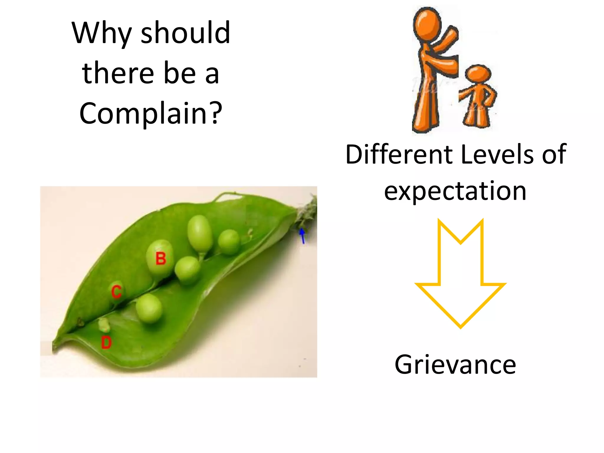 Why should
there be a
Complain?
Different Levels of
expectation
Grievance
 