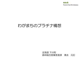 わがまちのプラチナ構想
北海道  下川町
森林総合産業推進課　清水　元記　
 