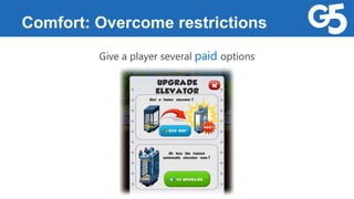 Comfort: Overcome restrictions
Give a player several paid options
 