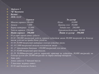 Нягтлан бодох бүртгэлийн үндэс хичээл 4 ШИДС | PPT