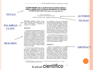 TITULO

AUTORES
FECHAS

PALABRAS
CLAVE

RESUMEN
ABSTRACT

El artículo

científico

 