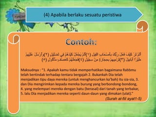 (4) Apabila berlaku sesuatu peristiwa

(Surah al-fiil ayat1-5)

 