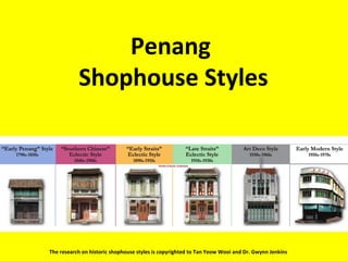 Penang 
Shophouse Styles 
 