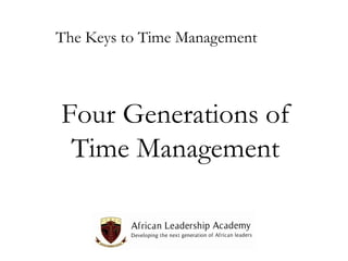 The Keys to Time Management

Four Generations of
Time Management

 