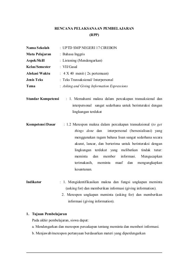 Contoh Rpp Bahasa Inggris Reading Comprehension Cognition