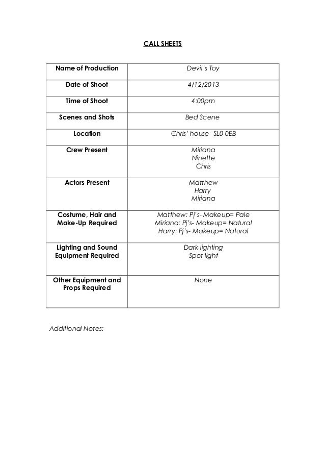 4 call sheet what is a call sheet