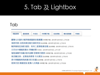 5. Tab 及 Lightbox 	
Tab	

悠識數位顧問有限公司 UserXper Digital Consulting Co., Ltd.


 