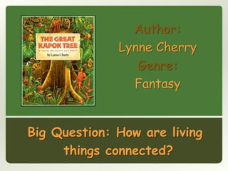 Author:
Lynne Cherry
Genre:
Fantasy

Big Question: How are living
things connected?

 