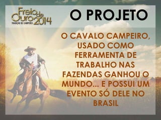O PROJETO
O CAVALO CAMPEIRO,
USADO COMO
FERRAMENTA DE
TRABALHO NAS
FAZENDAS GANHOU O
MUNDO... E POSSUI UM
EVENTO SÓ DELE NO
BRASIL

 
