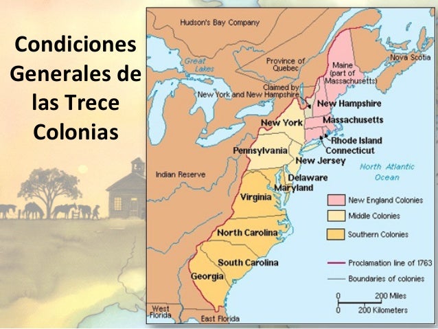 Las trece colonias inglesas de Norteamérica