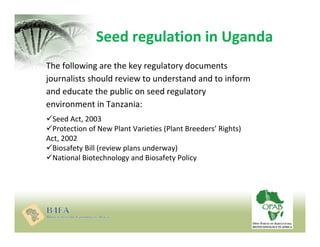 Regulatory environment
There is need to guard against tendency to over-regulate or underregulate if seed industry is to fl...