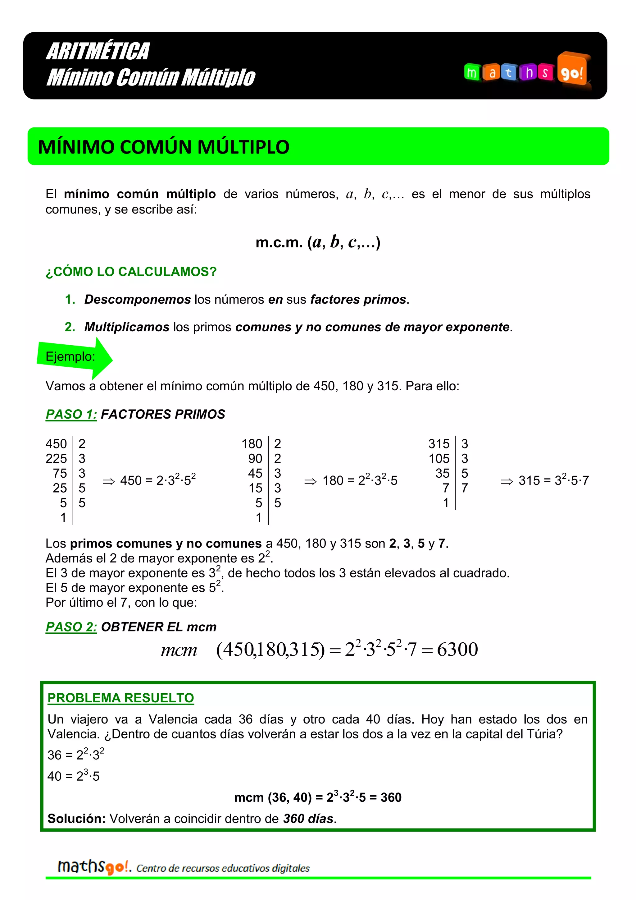 Mínimo común múltiplo (aritmética) | PDF