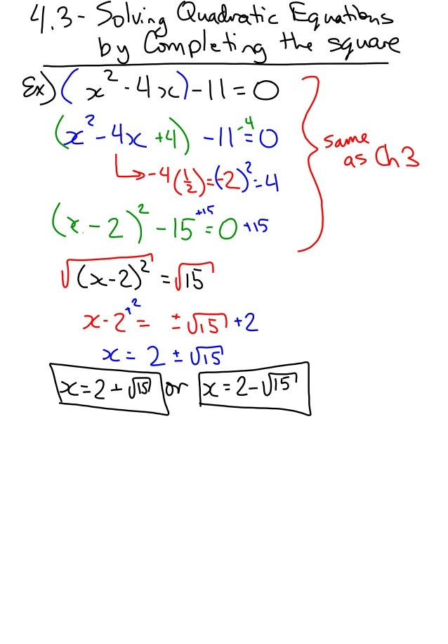 4.3 solving quadratic equations by completing the square