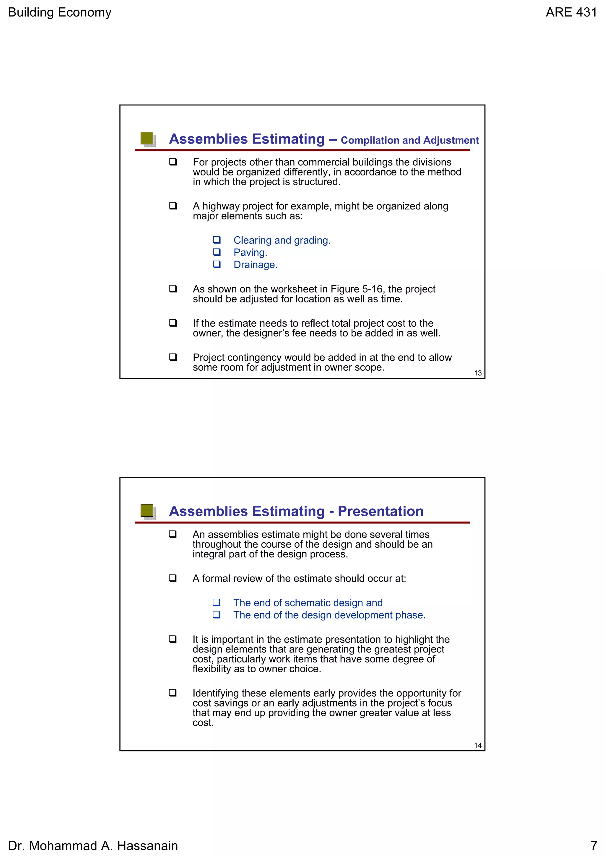 4.3 assemblies estimating | PDF
