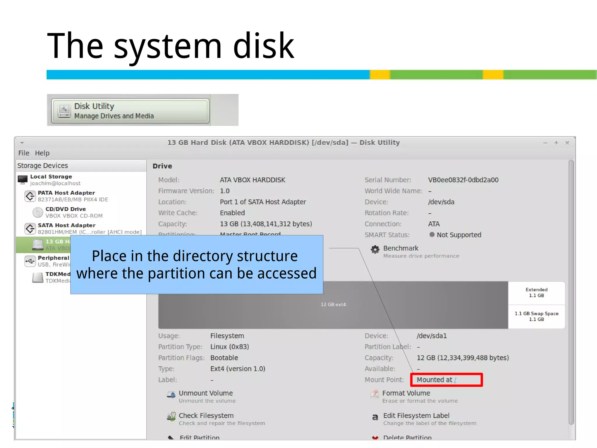 25 of 46
The system disk
Place in the directory structure
where the partition can be accessed
 