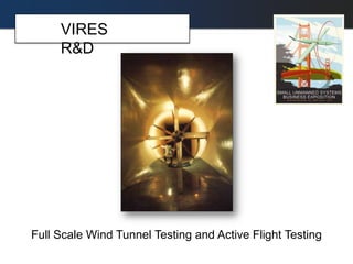 VIRES
R&D
Full Scale Wind Tunnel Testing and Active Flight Testing
 