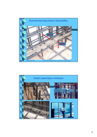 6
Εγκατάσταση θεμελιακού ηλεκτροδίου
5cm
5cm
Αθήνα, 30.04.2014 11Θεμελιακό σύστημα γείωσης - Κατασκευή, Όρια, Μέτρηση
Χρήση σφιγκτήρων οπλισμού
Αθήνα, 30.04.2014 12Θεμελιακό σύστημα γείωσης - Κατασκευή, Όρια, Μέτρηση
 