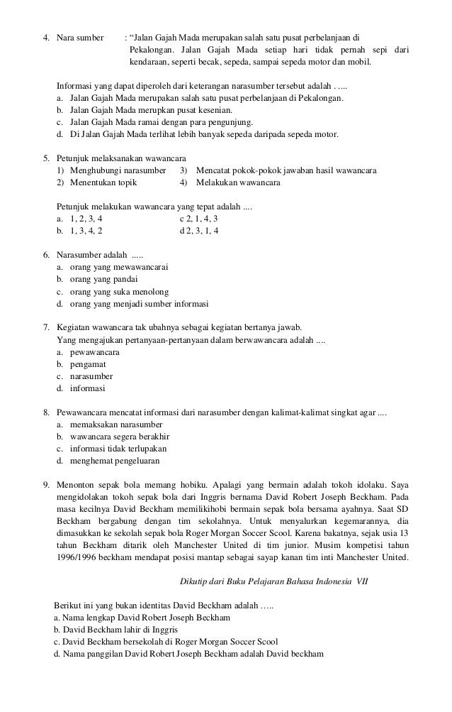 Soal Bhs Indonesia Kls 7 Smester 2