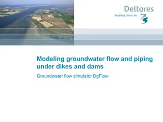 Modeling groundwater flow and piping
under dikes and dams
Groundwater flow simulator DgFlow
 