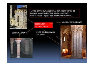 MURO GRUESO , VANOS ESCASOS Y ABOCINADOS, SE
EVITA LA MONOTONÍA CON BANDAS, MOTIVOS
GEOMÉTRICOS . Iglesia de S. CLEMENTE DE TAHULL
 