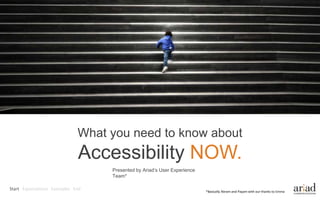 Presented by Ariad’s User Experience
Team*
*Basically Abram and Payam with our thanks to Emma
Start Expectations Examples End
What you need to know about
Accessibility NOW.
 