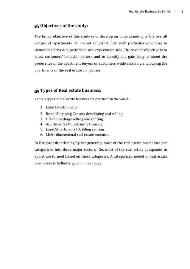objectives of real estate