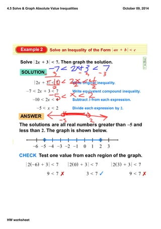 4.5 Solve & Graph Absolute Value Inequalities
HW worksheet
October 09, 2014
 