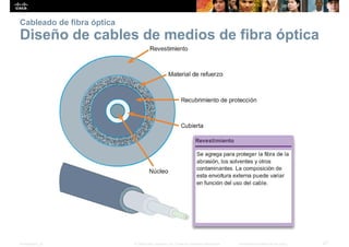 Cableado de fibra óptica 
Diseño de cables de medios de fibra óptica 
Presentation_ID © 2008 Cisco Systems, Inc. Todos los derechos reservados. Información confidencial de Cisco 27 
 