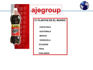 ajegroup 
21 PLANTAS EN EL MUNDO: 
COSTA RICA 
GUATEMALA 
MEXICO 
VENEZUELA 
ECUADOR 
PERU 
THAILANDIA 
 