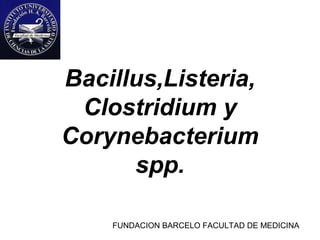 Bacillus,Listeria, 
Clostridium y 
Corynebacterium 
spp. 
FUNDACION BARCELO FACULTAD DE MEDICINA 
 