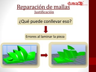 Reparación de mallas 
Justificación 
¿Qué puede conllevar eso? 
Errores al laminar la pieza 
 